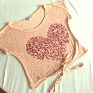 Blush Front-Tie Dot Heart Crop